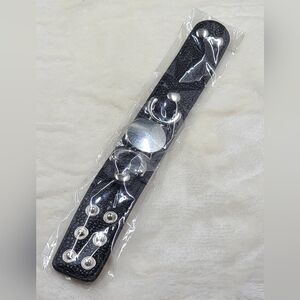Black Leather Bracelet With Blank Monogram Plate